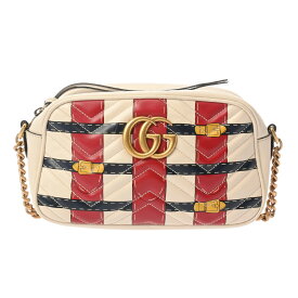 GUCCI グッチ GGマーモント スモールカメラバッグ アイボリー/レッド/ネイビー 447632 レディース レザー ショルダーバッグ Bランク 中古 銀蔵