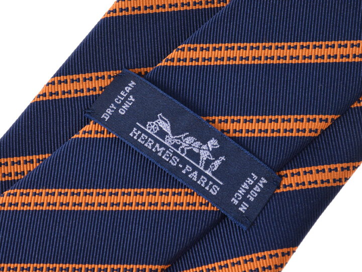 楽天市場】新品 エルメス ネクタイ ストライプ 紺 オレンジ シルク54 