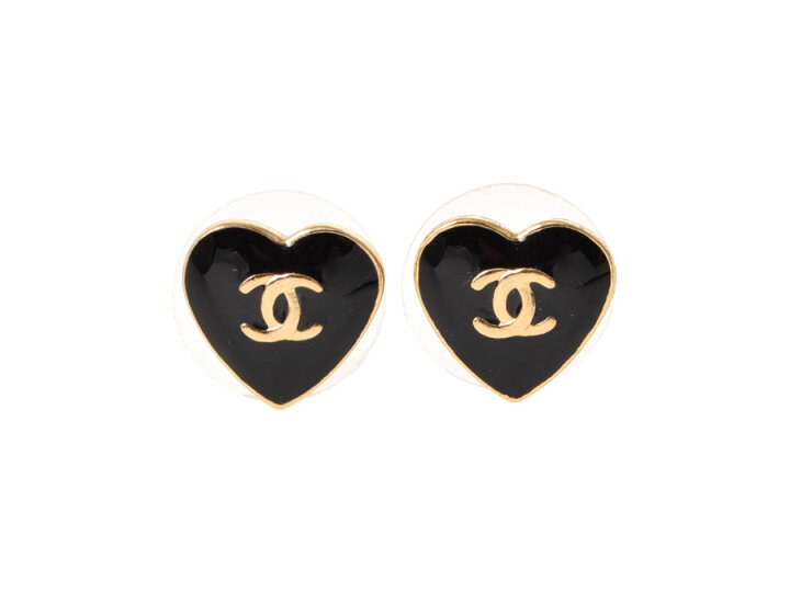 楽天市場】シャネル・CHANEL ココマーク ハート ピアス 黒 ゴールド  
