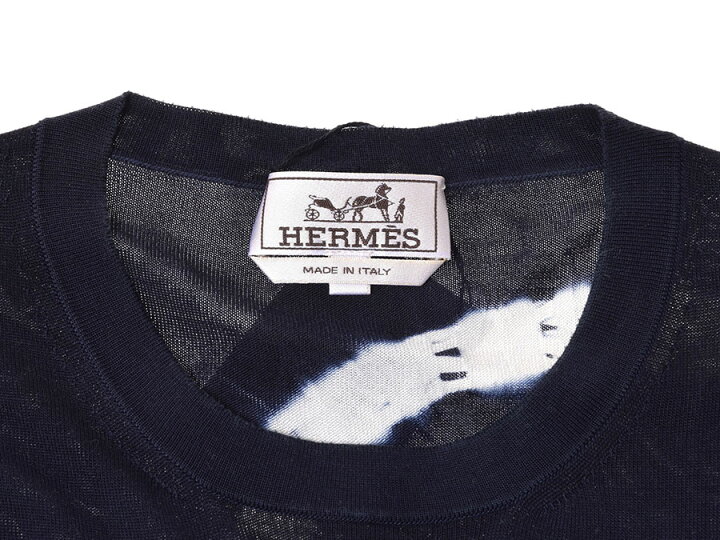 楽天市場】新品エルメス・HERMES 長袖ラウンドネックニット ネイビー 