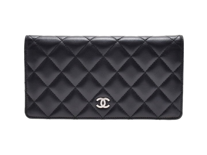 楽天市場】シャネル・CHANEL マトラッセ 二ツ折長財布 ラムスキン 黒  
