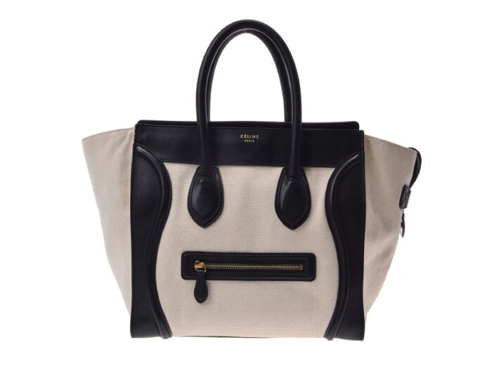 楽天市場 中古 セリーヌ ラゲージ ミニショッパー キャンバス レザー ナチュラル 黒 Celine 銀蔵 楽天市場店