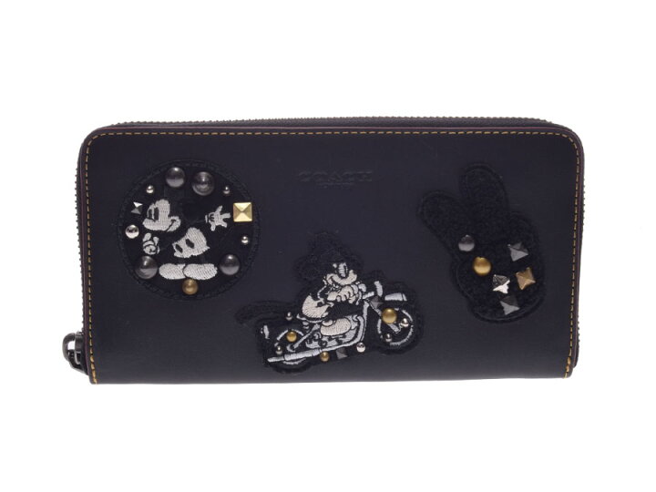 楽天市場】中古 コーチ ラウンドファスナー長財布 黒 レザー Disney  