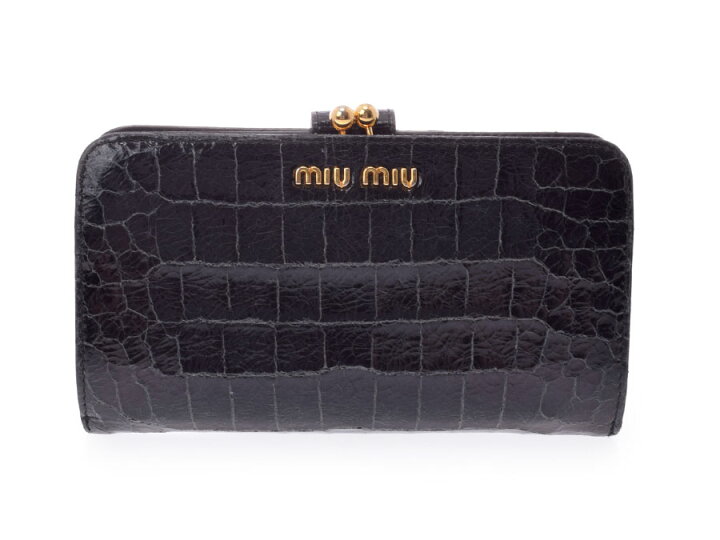 楽天市場】中古 ミュウミュウ がま口財布 クロコ型押し 黒 MIUMIU  
