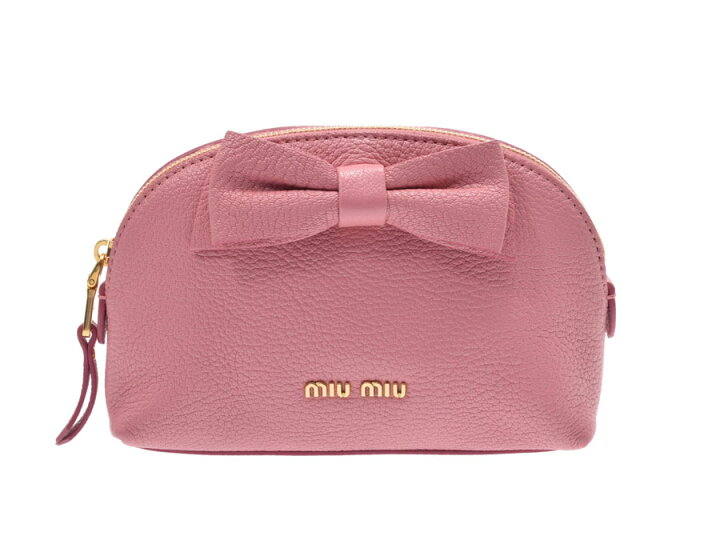 楽天市場】中古 ミュウミュウ リボン ポーチ レザー ピンク MIUMIU 