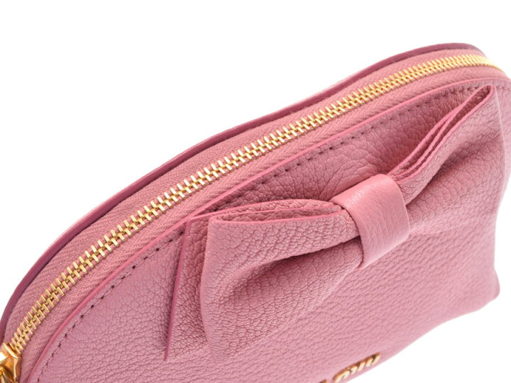 楽天市場】中古 ミュウミュウ リボン ポーチ レザー ピンク MIUMIU 