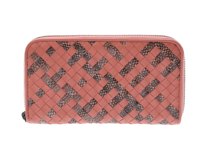 BOTTEGA VENETA イントレチャート パイソン 長財布 サーモンピンク 