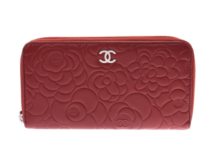 楽天市場】シャネル カメリア ラウンドファスナー長財布 赤 SV金具  