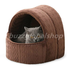 ドーム型 ペットベッド 犬 猫 ベッド クッション 秋 冬 おしゃれ ハウス もこもこ 寒さ対策 ペット ふわふわ 暖かい 犬用ベッド ネコベッド ドームベッド ブラウン