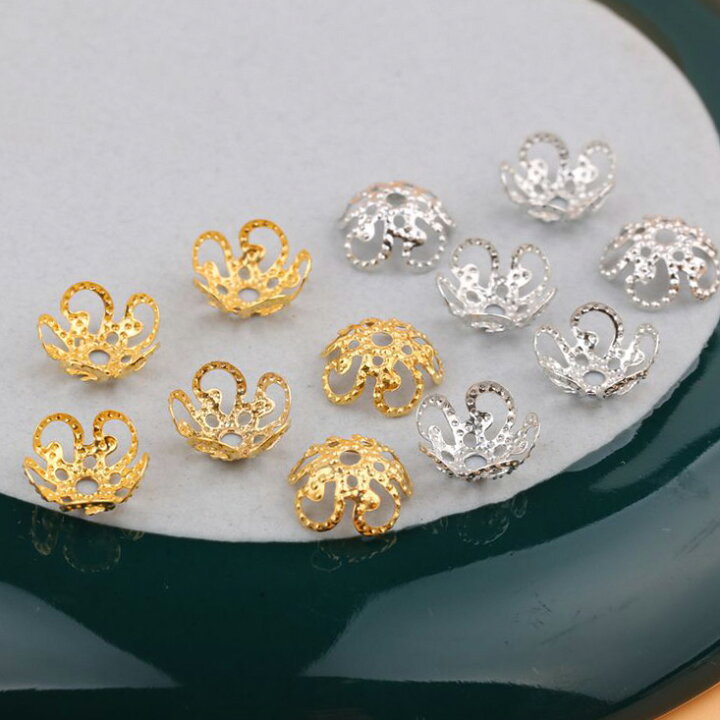 楽天市場】ビーズキャップ ステンレス ゴールド シルバー 花座 座金 