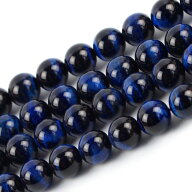ブルータイガーアイ 10mm 1連 38cm～40cm 天然石 パワーストーン 鷹目石 穴あり 丸玉 送料無料