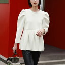 【選べる福袋対象】【40％OFF】トップス レディース 1枚で決まる 着痩せ カットソー ブラウス オフィス 黒 白 おしゃれ きれいめ 長袖 体型カバー かわいい クルーネック シンプル プルオーバー 大きいサイズ ゆったり 可愛い 袖あり ダンボールニット 春 秋 冬