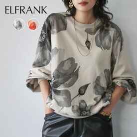 【1000円OFF】トップス レディース スウェット プルオーバー 1枚で決まる ゆったり 着痩せ 長袖 ブラウス カットソー おしゃれ きれいめ 体型カバー かわいい クルーネック 丸首 シンプル 大きいサイズ 可愛い 袖あり フラワー 花柄 花 シルクプリント 洗える 春 秋 冬 秋冬