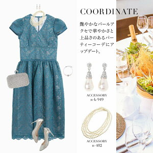 結婚式ワンピースパーティードレスドレス袖ありレース大きいサイズゆったり小さいサイズ30代40代お呼ばれ他と被らない20代50代体型カバー袖付き半袖秋冬二次会レース袖袖コンシャスフィット&フレアVネックパイピングバイカラーオーガンジー
