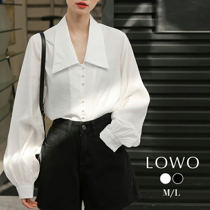 楽天市場 3611円 11月4日13時までクーポン利用で シャツ レディース ブラウス シャツブラウス トップス オフィス フォーマル 長袖 ブラック 黒 女性用 韓国 ファッション 可愛い かわいい 代 30代 40代 50代 ボリュームスリーブ 袖コンシャス 春 夏 秋 冬 春夏 秋冬