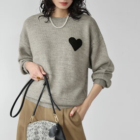 【17％OFF】ニット トップス レディース 1枚で決まる 長袖 ゆったり 着痩せ プルオーバー カットソー おしゃれ きれいめ 体型カバー かわいい 可愛い クルーネック シンプル 無地 大きいサイズ ワンポイント ハート 刺繍 柔らかい インナー ポイント 春 秋 冬