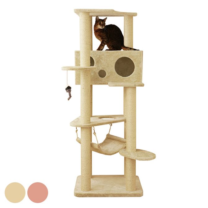 かじったチーズのようなハウスが可愛いキャットタワー Mau マウ キャットタワー プレジャー メッセージカード対応 タワー 猫用 ハウス 高価値 シンプル 爪とぎポール 上下運動 ピンク ベージュ 高い素材 据え置き