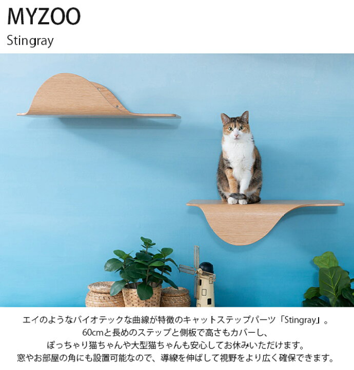 楽天市場 Myzoo マイズー Stingray 単品 メッセージカード対応 猫 キャットステップ 木製 おしゃれ キャットウォーク 大型猫 北欧 インテリア 壁付け 棚板 あす楽 Uminecco ウミネッコ