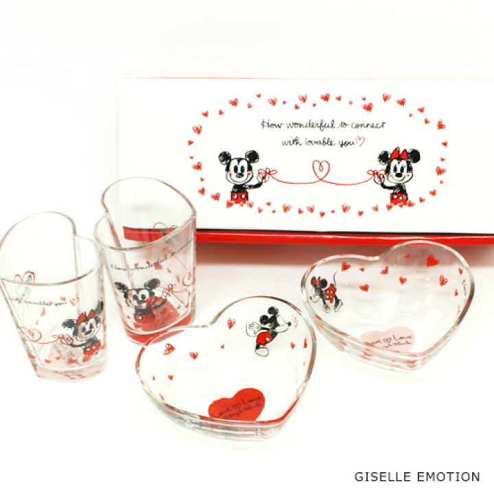 楽天市場 即日発送 愛らしいミッキーミニー ディズニーハートギフトセット 結婚祝い ディズニー ミッキー ミニー ペアグラス 結婚祝い 内祝いレゼント 新築祝い 誕生日プレゼント 妻 女性 引き出物 新築祝い 開店祝い ウェディング Giselle Emotion