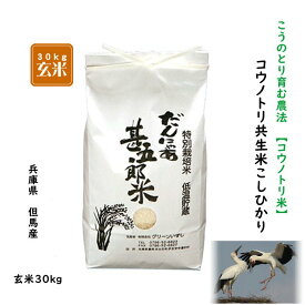 【期間限定】新米【令和7年産】コウノトリ米 30kg お米 米 こしひかり 兵庫県 但馬産 減農薬 こうのとり米 無化学肥料 こうのとり育む農法 コシヒカリ 玄米 白米 分づき精米 5分 7分 農家直送 当日精米 送料無料【特別栽培米コウノトリ共生米こしひかり】玄米30kg
