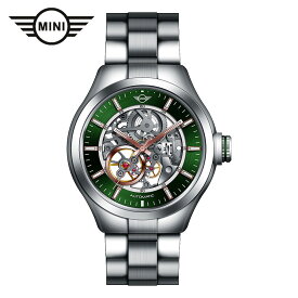 【お買物マラソン期間 最大2000円クーポン有】 MINI AUTOMATIC WATCH ミニ オートマティックウォッチ 161802A グリーン 42mm メンズ腕時計 両面スケルトン 自動巻き ステンレススティールブレスレット ミニクーパー