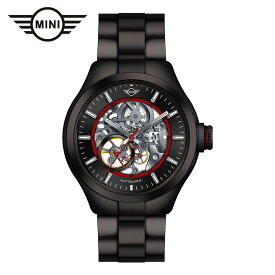 【お買物マラソン期間 最大2000円クーポン有】 MINI AUTOMATIC WATCH ミニ オートマティックウォッチ 161809A ブラック/レッド 42mm メンズ腕時計 両面スケルトン 自動巻き ステンレススティールブレスレット ミニクーパー