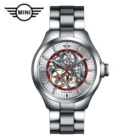 MINI AUTOMATIC WATCH ミニ オートマティックウォッチ 161810A シルバー/レッド 42mm 機械式腕時計 両面スケルトン 自動巻き ステンレススティールブレスレット ミニクーパー