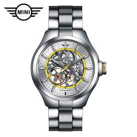 MINI AUTOMATIC WATCH ミニ オートマティックウォッチ 161812A シルバー/イエロー 42mm 機械式腕時計 両面スケルトン 自動巻き ステンレススティールブレスレット ミニクーパー