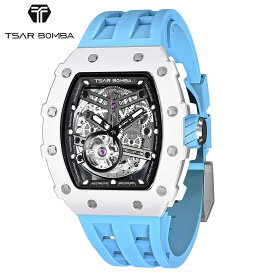 【最大2000円クーポン有】 TSAR BOMBA (サーボンバ) エレメンタルシリーズ 自動巻き腕時計 TB8208C-06 ライトブルー/ホワイト 両面スケルトン セラミックケース FKMラバーストラップ