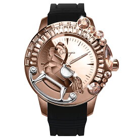 スワロフスキーのキラキラ腕時計 Galtiscopio(ガルティスコピオ) LA GIOSTRA 1 馬24　ローズゴールド ブラック ラバーベルト ミラーダイアル