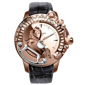 スワロフスキーのキラキラ腕時計 Galtiscopio(ガルティスコピオ) LA GIOSTRA 1 馬25　ローズゴールド ブラック レザーベルト ミラーダイアル