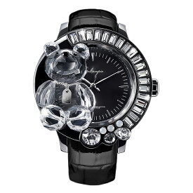 スワロフスキーのキラキラ腕時計 Galtiscopio(ガルティスコピオ) DARMI UN ABBRACCIO 熊1　ブラック レザーベルト