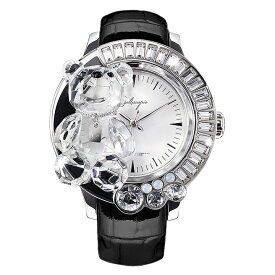 スワロフスキーのキラキラ腕時計 Galtiscopio(ガルティスコピオ) DARMI UN ABBRACCIO 熊3　ブラック レザーベルト
