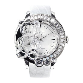 スワロフスキーのキラキラ腕時計 Galtiscopio(ガルティスコピオ) DARMI UN ABBRACCIO 熊4　ホワイト レザーベルト