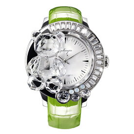 スワロフスキーのキラキラ腕時計 Galtiscopio(ガルティスコピオ) DARMI UN ABBRACCIO 熊7　グリーン レザーベルト