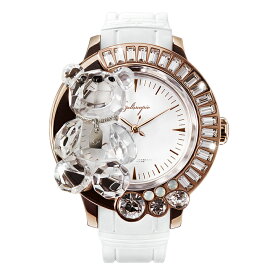 スワロフスキーのキラキラ腕時計 Galtiscopio(ガルティスコピオ) DARMI UN ABBRACCIO 熊14　ローズゴールド ホワイト ラバーベルト