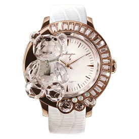 スワロフスキーのキラキラ腕時計 Galtiscopio(ガルティスコピオ) DARMI UN ABBRACCIO 熊15　ローズゴールド ホワイト レザーベルト