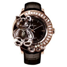 スワロフスキーのキラキラ腕時計 Galtiscopio(ガルティスコピオ) DARMI UN ABBRACCIO 熊17　ローズゴールド ブラック レザーベルト