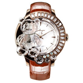 スワロフスキーのキラキラ腕時計 Galtiscopio(ガルティスコピオ) DARMI UN ABBRACCIO 熊18　ローズゴールド ブラウン レザーベルト