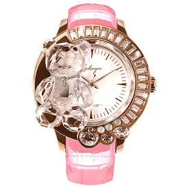 スワロフスキーのキラキラ腕時計 Galtiscopio(ガルティスコピオ) DARMI UN ABBRACCIO 熊19　ローズゴールド ピンク レザーベルト