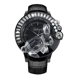 スワロフスキーのキラキラ腕時計 Galtiscopio(ガルティスコピオ) DARMI UN ABBRACCIO 兎1　ブラック レザーベルト