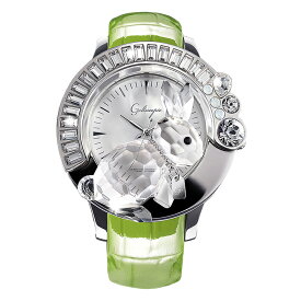 スワロフスキーのキラキラ腕時計 Galtiscopio(ガルティスコピオ) DARMI UN ABBRACCIO 兎7　グリーン レザーベルト