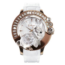 スワロフスキーのキラキラ腕時計 Galtiscopio(ガルティスコピオ) DARMI UN ABBRACCIO 兎14　ローズゴールド ホワイト ラバーベルト