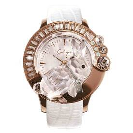スワロフスキーのキラキラ腕時計 Galtiscopio(ガルティスコピオ) DARMI UN ABBRACCIO 兎15　ローズゴールド ホワイト レザーベルト