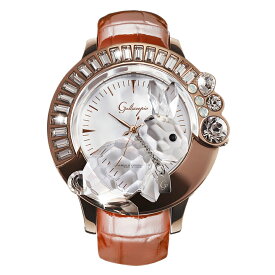 スワロフスキーのキラキラ腕時計 Galtiscopio(ガルティスコピオ) DARMI UN ABBRACCIO 兎18　ローズゴールド ブラウン レザーベルト