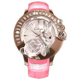 スワロフスキーのキラキラ腕時計 Galtiscopio(ガルティスコピオ) DARMI UN ABBRACCIO 兎19　ローズゴールド ピンク レザーベルト