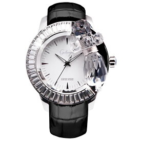 スワロフスキーのキラキラ腕時計 Galtiscopio(ガルティスコピオ) CHIEN CHIEN 犬3　ブラック レザーベルト
