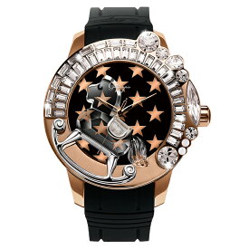 スワロフスキーのキラキラ腕時計 Galtiscopio(ガルティスコピオ) STAR 星1　ローズゴールド ブラック ラバーベルト