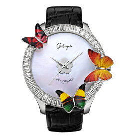 蝶とスワロフスキーの腕時計 Galtiscopio(ガルティスコピオ) MES ELEGANT 蝶5　ブラック レザーベルト