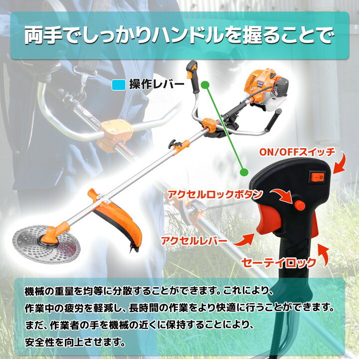 楽天市場】【 1年保証付】【52cc高出力】エンジン式刈払機 草刈り機 